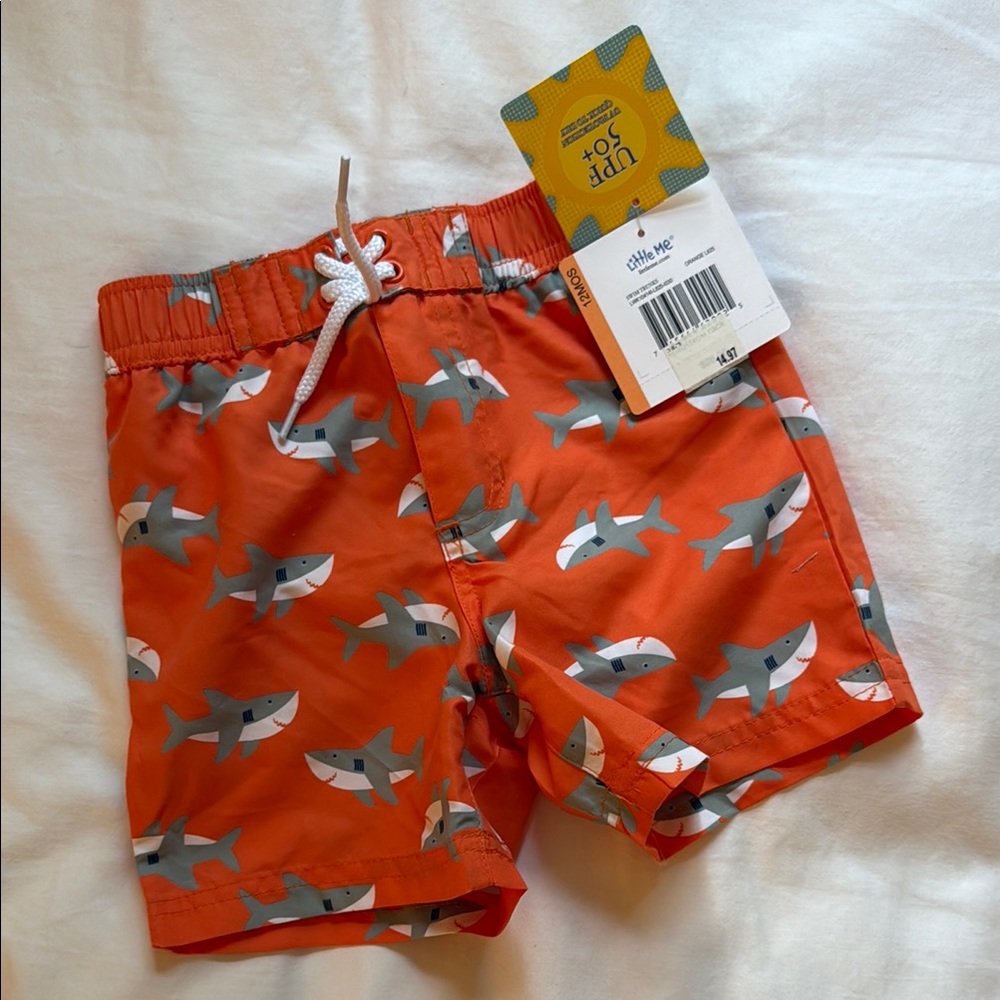 Little Me Orange Shark Print Swim Shorts size 12 Months